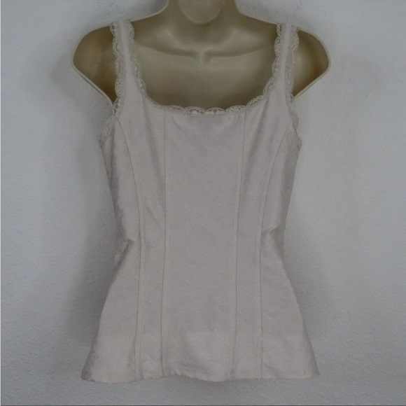 White House Black Market WHBM Small Brocade Scroll Lace Trim Tank Top Shirt Chic - Picture 2 of 6